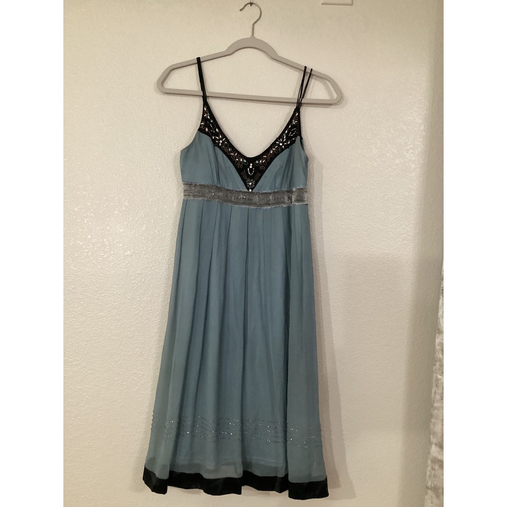 Sue Wong Nocturne Blue Silk Beaded Empire Waist Cocktail Dress Size 4 - Picture 2 of 10